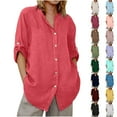 thumbnail image 6 of Breezora Womens Long Sleeve Linen Shirt Button Down Collared Blouse Relaxed Fit Breathable Comfortable Work Casual Wear L Size Watermelon Red, 6 of 8