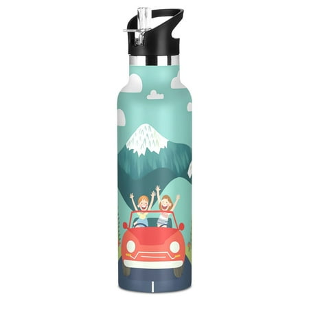 

Kids Insulated Stainless Steel Sports Water Bottle 600ml (20oz) BPA-Free Green Mountains and Blue Sky