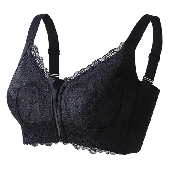 Women Soft Front Zip Wireless Lifting Bra Comfortable Shaping Adjustable Support Bra Black 36