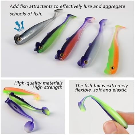 Fishing Soft Plastic Lures, Paddle Tail Swim Baits for Bass Fishing,Paddle Tail Swimbaits for for Bass Trout Walleye Lures, 30/50pcs Soft Plastic Baits with Box