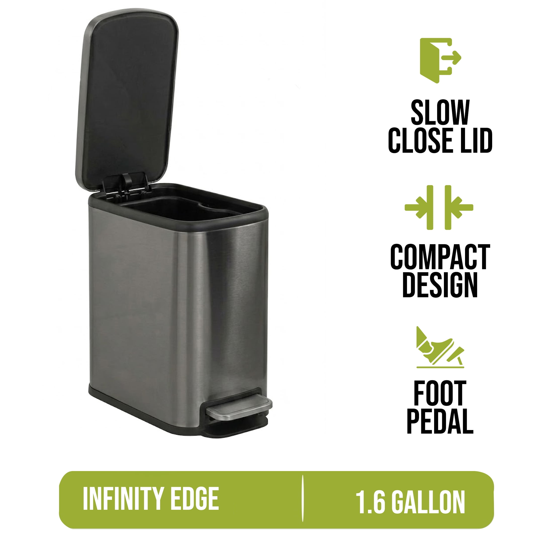 Simpli-Magic 1.6 Gallon Stainless Steel Bathroom Trash Can with Lid, Compact Step Pedal Garbage Bin, Gunmetal
