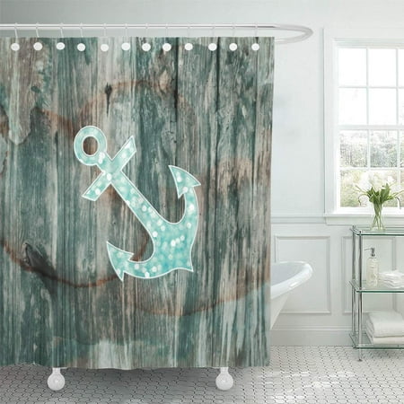 Yusdecor Cute Aqua Nautical Anchor On, Anchor Bathroom Shower Curtain