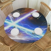QKZF Blue Lightsaber Tablecloths,Brown Neon Table Cover for Kids Girls Boys Room Decor,Adults Cool Glowing Lightning Table Accessories,Abstract Video Games Theme Table Cloth,Round 38-42