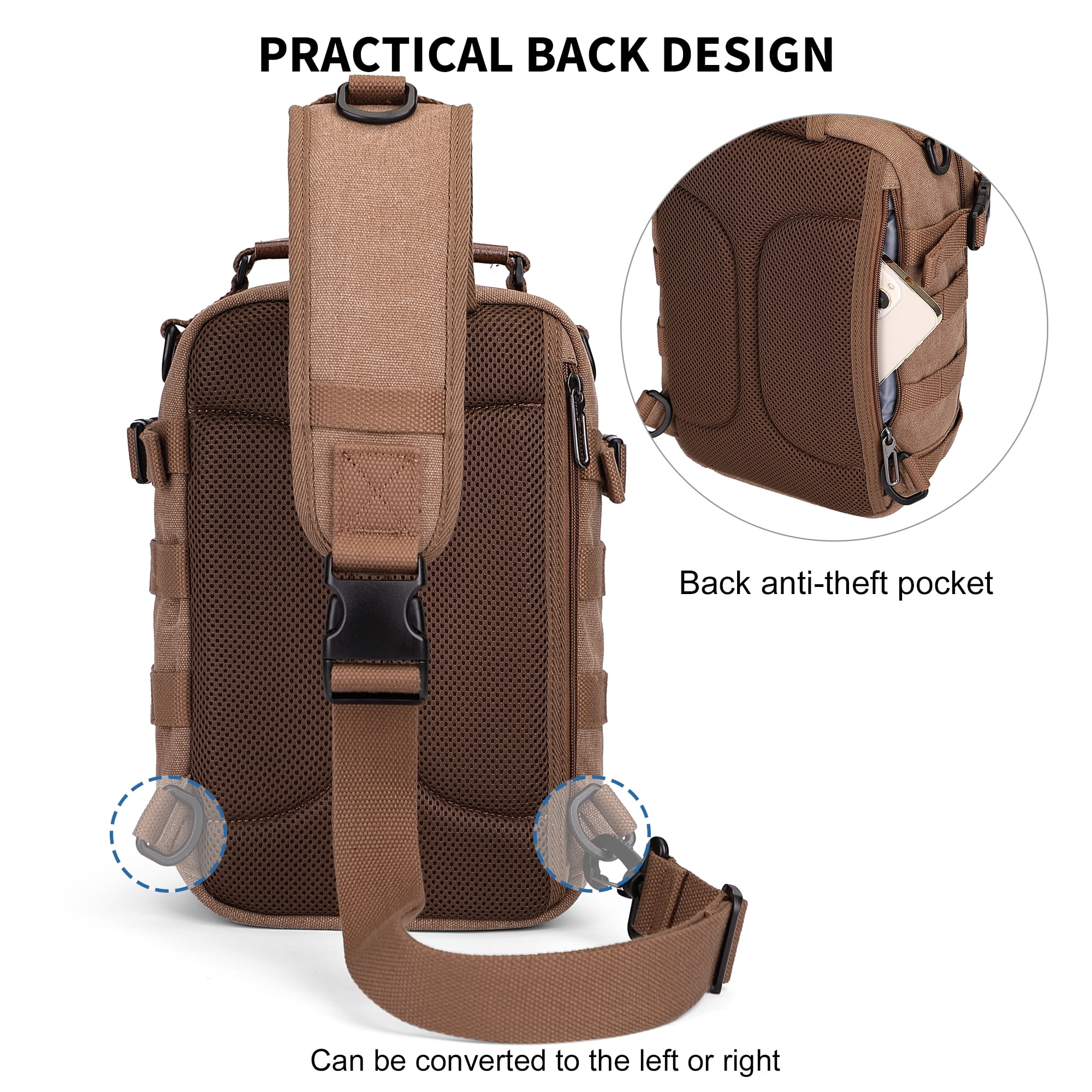 WITZMAN Sling Bag for Men Canvas Casual Chest Bag with USB Charging Port for Travel Daily Work(A8021 Brown)