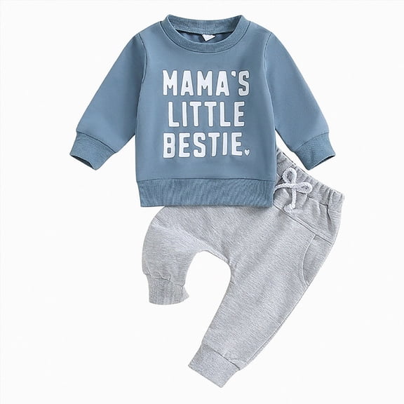 CAUYDY 0 3 6 9 12 Months Baby Boys Fall Winter Clothes 2T 3T 4T 5T Child Long Sleeve Top Elastic Pants 2PCS Casual Set Newborn Outfits Blue for Sizes 18-24 Months