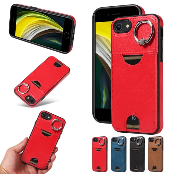 Wallet Phone Case for iPhone 7 / 8 / SE 2022 & 2020 with Stand, RFID Blocking PU Leather Shockproof Cover with Kickstand & Credit Card Slot Drop Protection for iPhone 7 / 8 / SE 2022 & 2020, Red