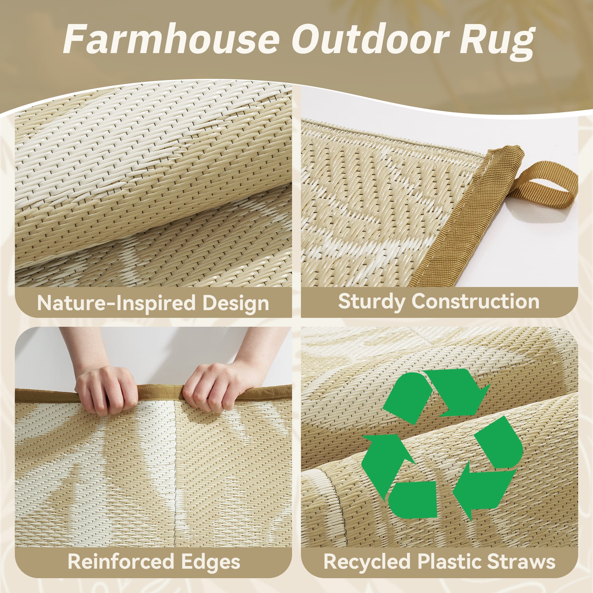 SIXHOME Outdoor Rug 5'x8' Waterproof Reversible Patio Rug Boho Geometric Indoor Outdoor Rugs Lightweight Plastic Straw Ourdoor Carpet for RV Camping Deck Balcony Modern Porch Decor Beige