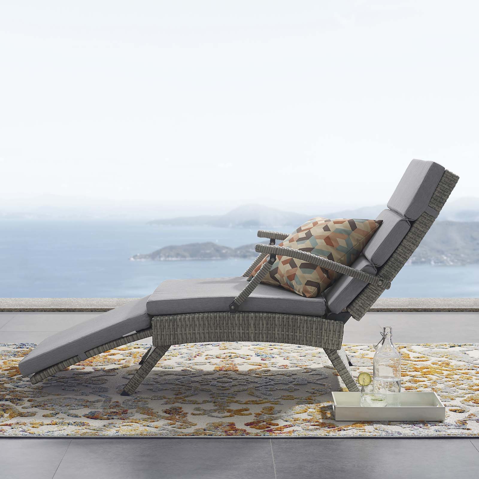 Modern Contemporary Urban Design Outdoor Patio Balcony Garden Furniture Lounge Chair Chaise, Rattan Wicker, Grey Gray - image 2 of 8