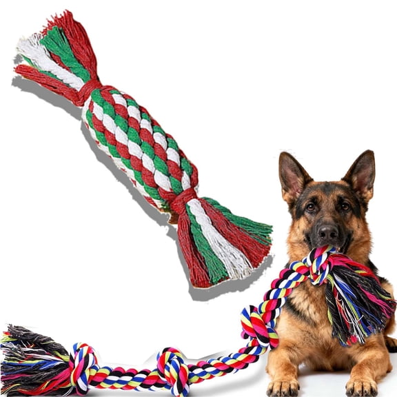 Dog Chew Toys for Aggressive Chewers, Christmas Interactive Washable Tough Teething Dog Rope Toys for Dogs _ #01 _ A