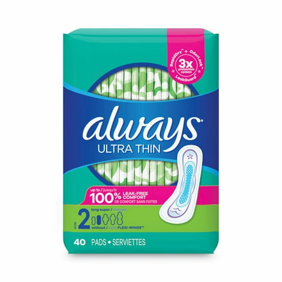 Always Ultra Thin Pads, Super Long 10 Hour, 40/Pack, 6 Packs/Carton (59874)