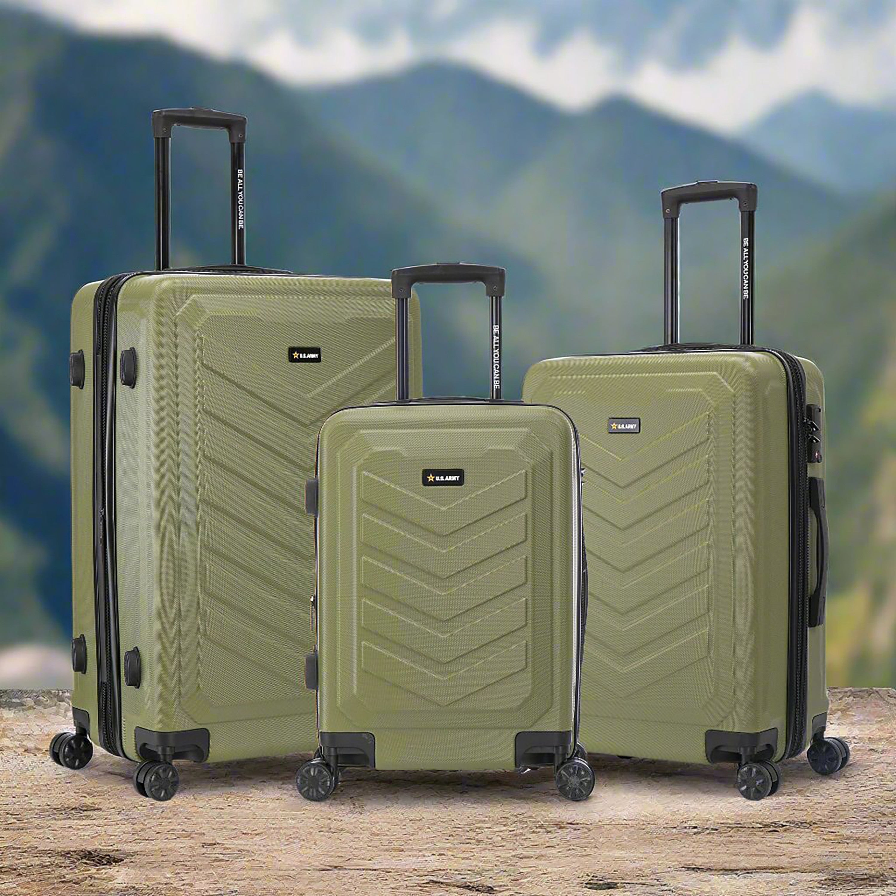 US ARMY FOX PRO 3-piece Luggage Set 20"/24"/28" Expandable Suitcases with TSA Lock Olive Drab