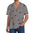 thumbnail image 3 of Gaeub Ladybugs on Black and White Striped Men's Lapel Short Sleeve Shirt, Relaxed Fit Shirt, Soft and Breathable for Outdoors Party Travel - 4X-Large, 3 of 7