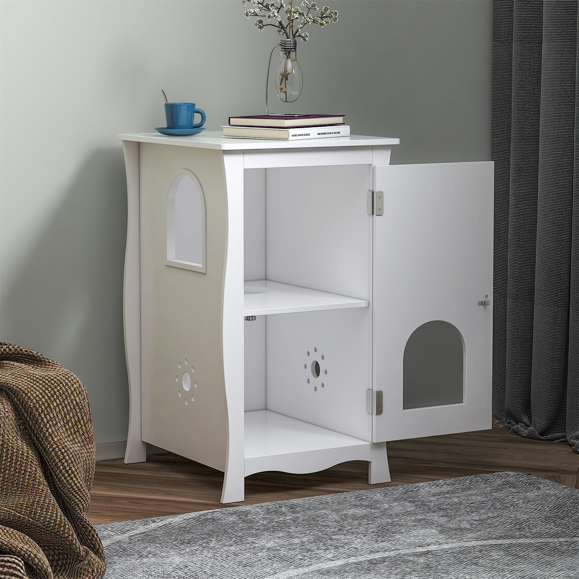 Pefilos 26" Hidden Cat Litter Boxes Enclosure Furniture with Sisal Scratching Doors, Cat House Suitable for Bedroom, Beige Pefilos 26" Hidden Cat Litter Boxes Enclosure Furniture with Sisal Scratching Doors, Cat House Suitable for Bedroom, Beige