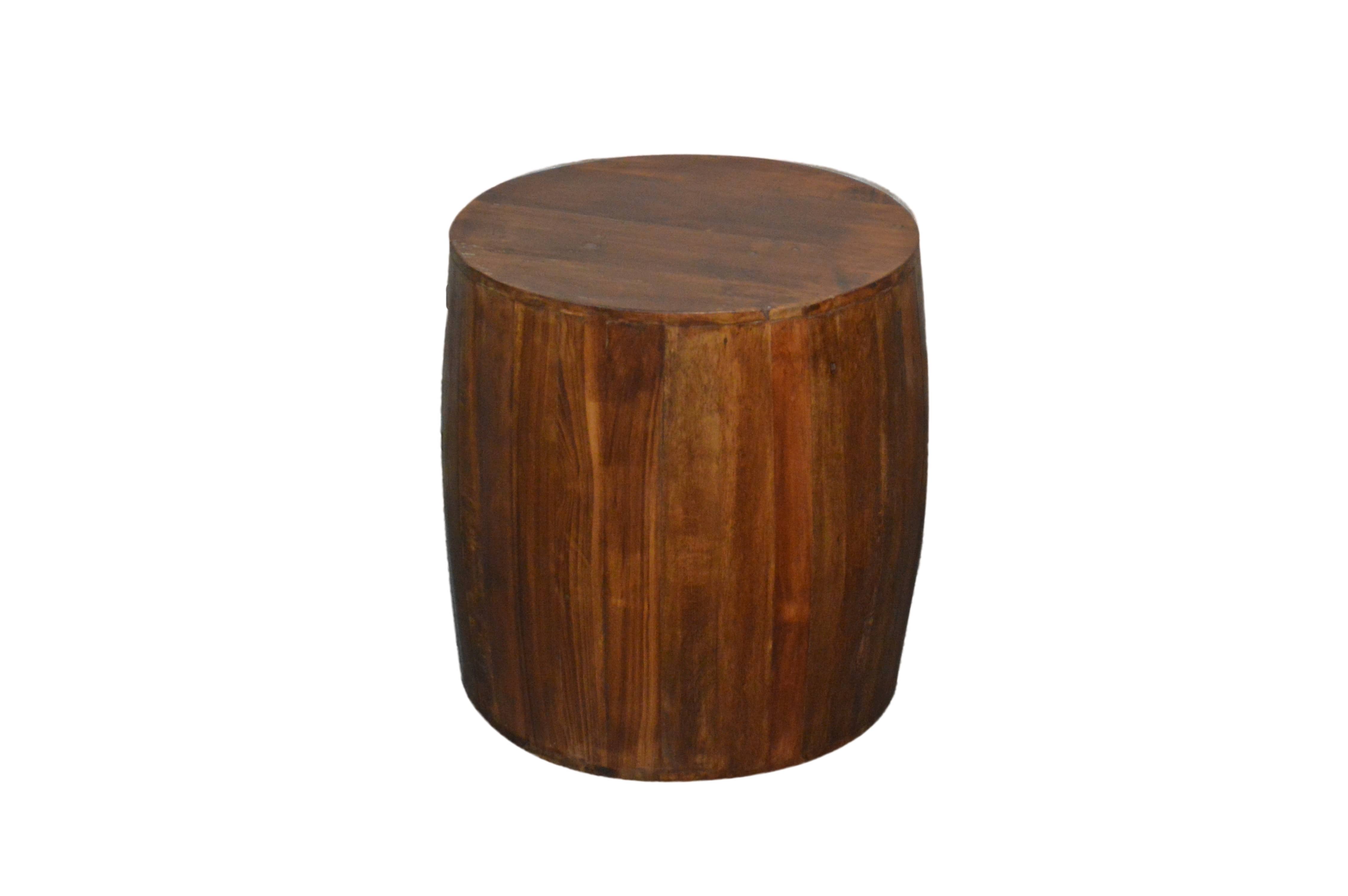 Rustic Handmade Reclaimed Wood Round Drum Barrel Style Accent Table