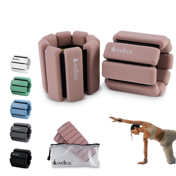 Brazaletes con peso Wellrox – Pesas ajustables para tobillo y muñeca para mujeres y hombres – Juego de pesas para tobillo de 2 libras (1 libra cada peso de muñeca) | Brazaletes con peso para pilates,