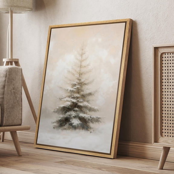 Winter Pine Forest Snowy Landscape Print Antique Rustic Christmas Painting Vintage Farmhouse Holiday Decor, 32x48 UNFRAMED