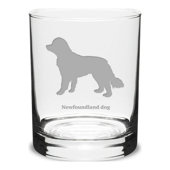 Newfoundland Dog Deep Etched 14 oz Classic Double Old Fashion Glass