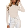 thumbnail image 2 of NTACZA Solid Women's Stylish Everyday Tops Ribbed Knit Mock Neck Basic Long Sleeve Work Blouses Slim Free Size, 2 of 5