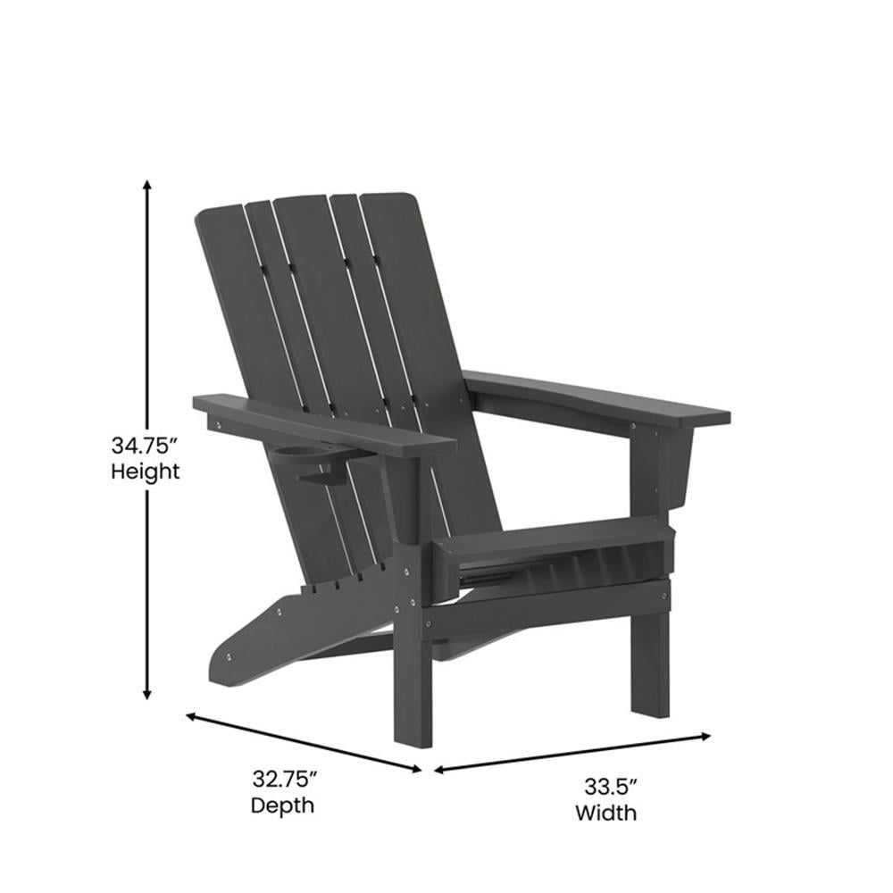 Pemberly Row All-Weather Adirondack Chair with Swiveling Cupholder in Gray