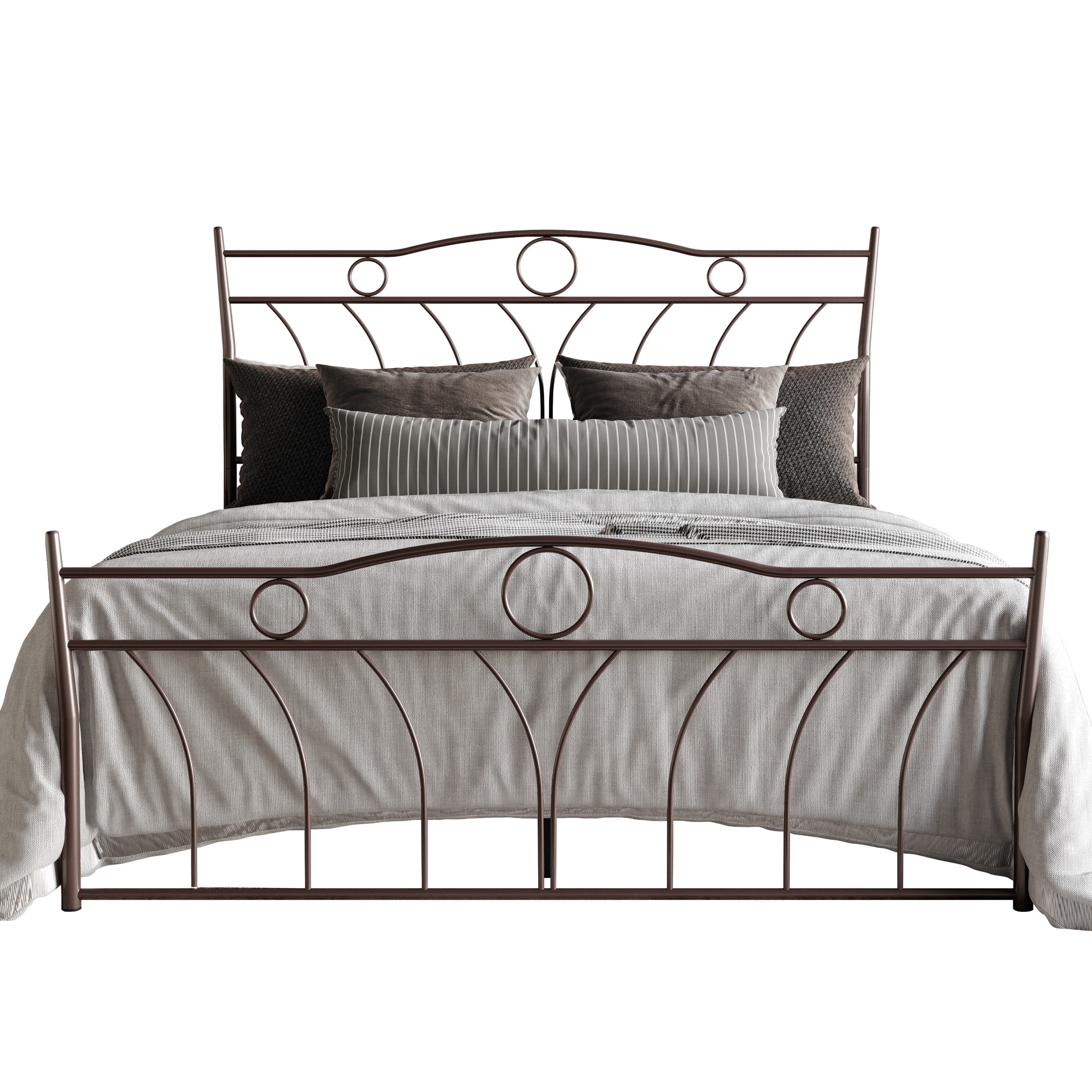 Home Design Shelby Full Metal Bed Frame for Adults, Brown, Classic Headboard and Footboard Design, Sturdy Frame, Easy Assembly