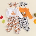 thumbnail image 4 of Mercatoo Toddler Baby Girls Halloween Clothes Set Alphabet Embroidered Long Sleeve Romper Cartoon Pants + Headband Girl Outfit, 4 of 9