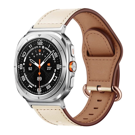 Lunvic Genuine Leather Watch Band for Galaxy Watch 9, Adjustable Replacement Strap with Stainless Steel Buckle and Quick Release Connectors, Apricot