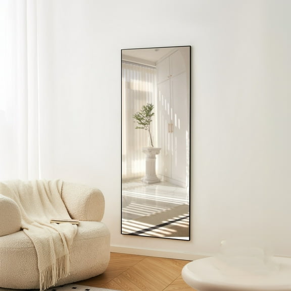 Xukmct Black Aluminum Alloy Frame Dressing Mirror Rectangle Full Length Mirror for Bedroom, Living Room, 70" x 31"