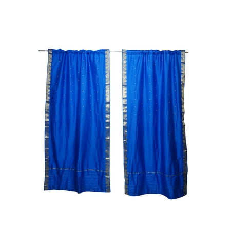 Ready Made Silk Drapery Panels Mogul 2 Indian Silk Sari Curtain Drape Panel Window Treatment Handmade Beautiful Border Rod Pocket Bedroom Living Room Dining Room Studio Décor 84 inch ()