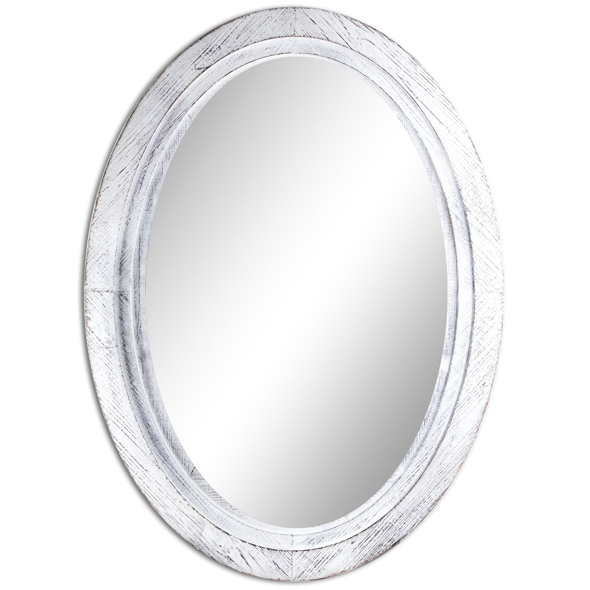 Crystal Art Gallery American Decor Oval Antiqued White Wooden Framed Wall Vanity Mirror Antique A N