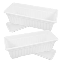 Amosfun 2Pcs Rectangular White Plastic Planters for Vegetables Flowers and Succulents