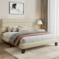 thumbnail image 3 of Sha Cerlin Full Size Platform Bed Frame with Upholstered Fabric Headboard, Beige, 3 of 9
