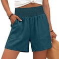 thumbnail image 2 of BUIGTTKLOP Womens Shorts Smocked High Waisted Waisted Casual Shorts Stright Wide Leg Summer Shorts with Pockets, 2 of 6