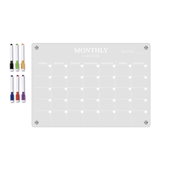 Acrylic Magnetic Monthly Calendar Whiteboard for Refrigerator - Clear Dry Erase Planning Board