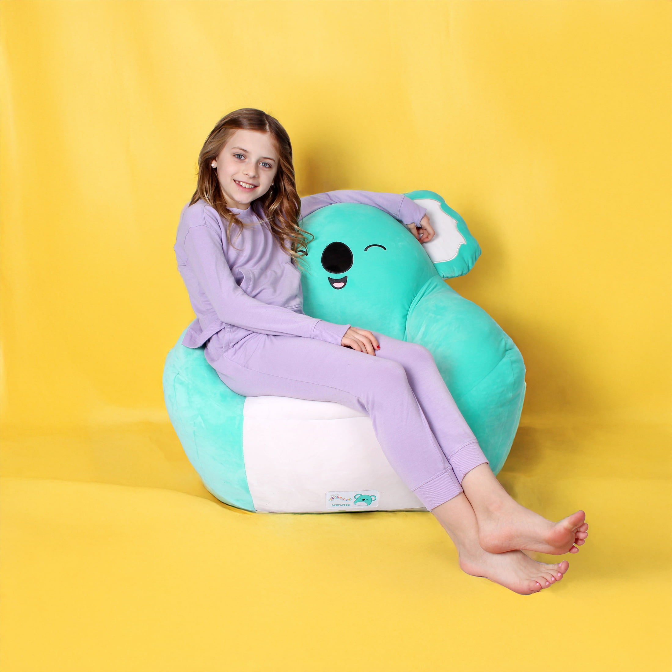 Squishmallows Official Kevin Bean Bag Chair - 30 in Wide Kids Squishy Soft Chair, Teal