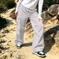 thumbnail image 5 of MSJUHEG Wide Leg Cargo Pants Women Flap Pockets Track Pants Y2k Parachute Lightweight Pants Parachute Pants Oversized Fit Drawstring Waist High Waisted for Travel and Outdoor A1 Silver XL, 5 of 7