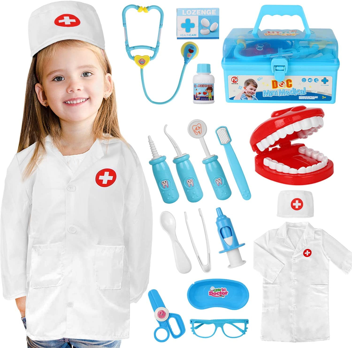 Children’s Kids Doctor's Nurse Uniform Fancy Dress Up Costume and Playset 