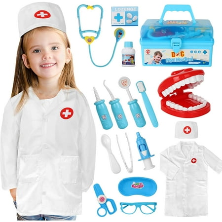Doctor Kit for Kids Realistic Dentist Medical Kit Toy Doctor Playset with Stethoscope and Coat, Pretend Play Dr Costume Dress Up Clothes for Kids, Gifts for Toddlers Girls Boys Age 3 4 5 6 Years Old
