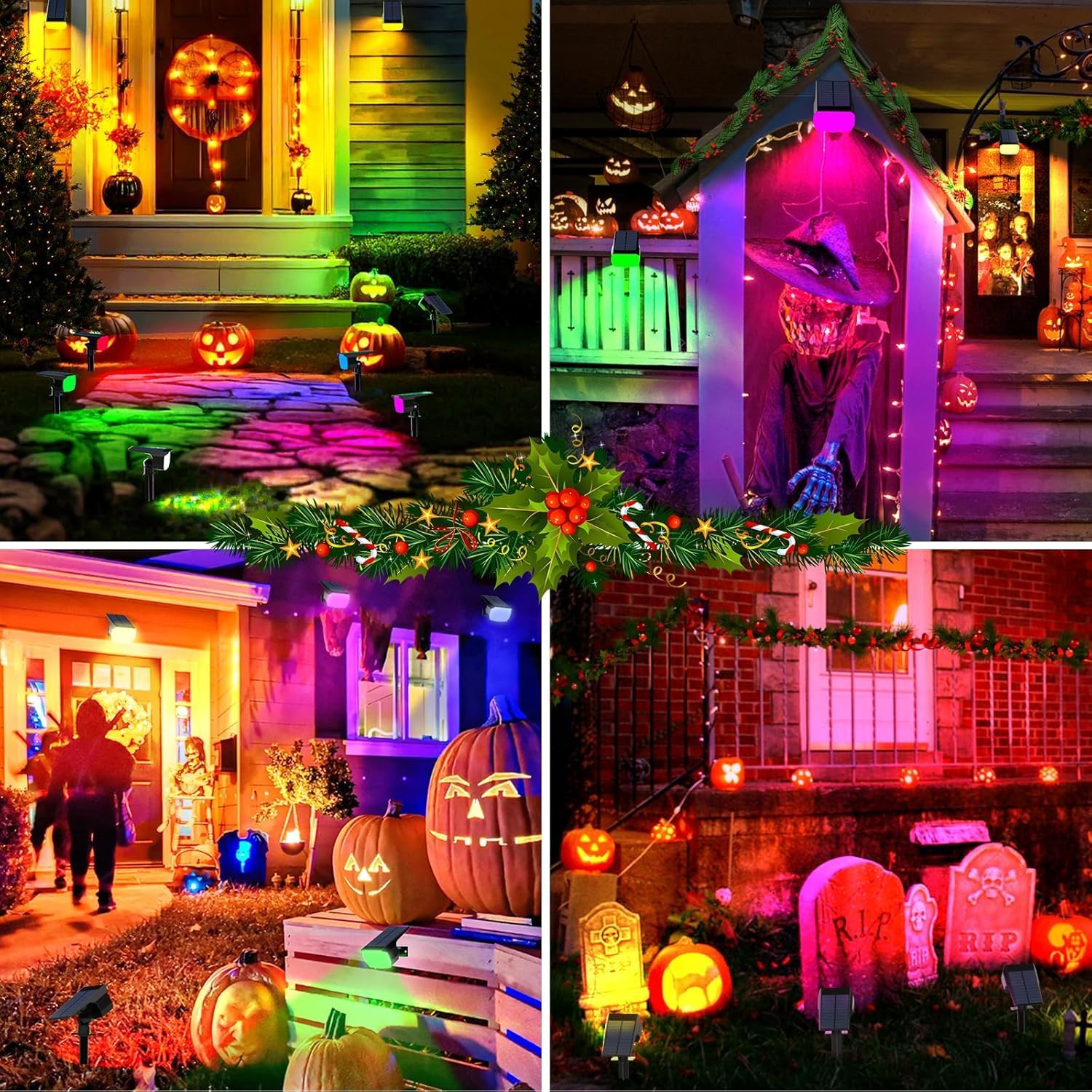 12-Pack Solar Spot Lights Outdoor Color Changing - 7 Lighting Modes for Christmas & Halloween Decor, Waterproof LED Flood Light for Yard, Garden, Pathway.
