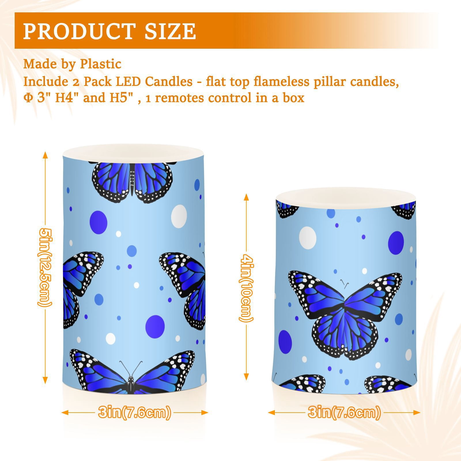 Blue Butterfly in Blue 2 PCS LED Flickering Flameless Candles with Remote Control Realistic 3D Wick LED Window Candles Sets for Wedding Table Home Decoration Gifts