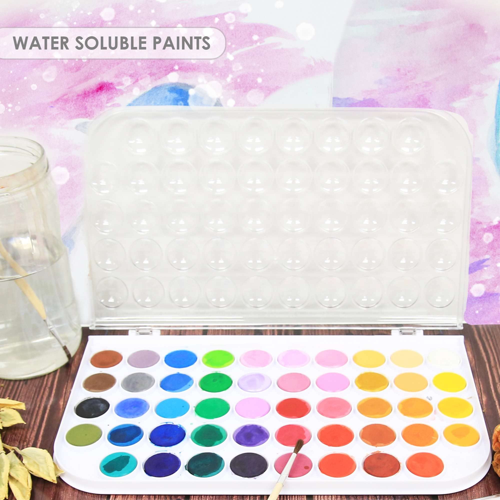 BAZIC Watercolor w/ Brush & Mixing Palette, 48 Color Non-Toxic Paint Set, 2-Pack