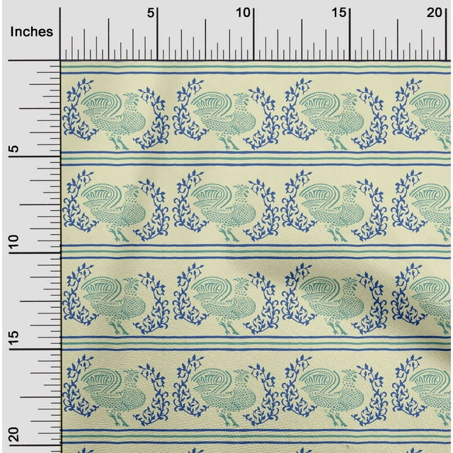oneOone Cotton Flex Fabric Stripe|Leaves & Hen Block Print Fabric BTY 40 Inch Wide