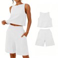thumbnail image 5 of Costeam Womens 2 Piece Sleeveless Top and Loose Pocket Pants Set Solid Color Soft Stretch Fabric High Waist Casual Wide Leg Pant Outfit Suit, 5 of 6