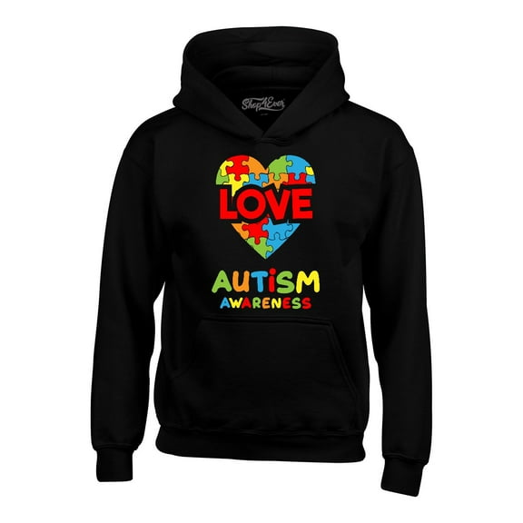 Shop4Ever Men's Love Puzzle Heart Autism Awareness Hooded Sweatshirt Hoodie Large Black