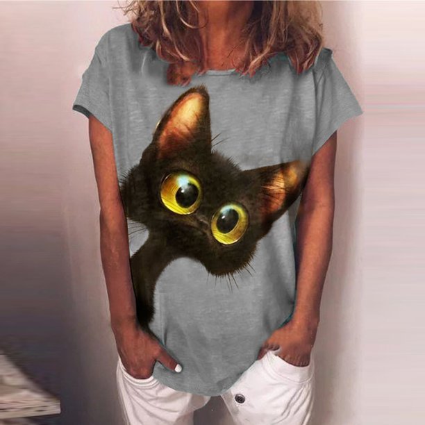 Pntutb Moda Mujer Verano Impreso Manga Corta Cuello Redondo Camiseta Casual Tee tops Pntutb Pntutb-2008