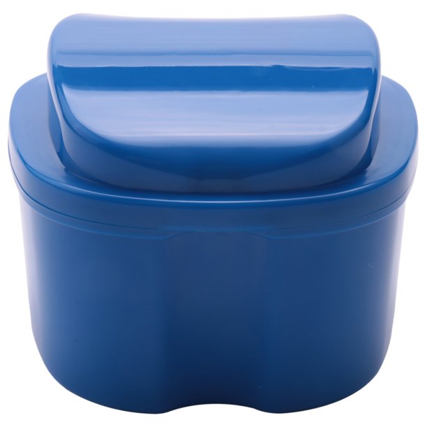 Dark Blue Denture Case, Denture Cup with Strainer, Denture Bath Box