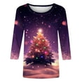 thumbnail image 4 of HOMBOM Womens Crewneck Shirts Purple Fall Western 3/4 Sleeve Christmas Santa Print Xmas Tee Shirts for Women, 4 of 4