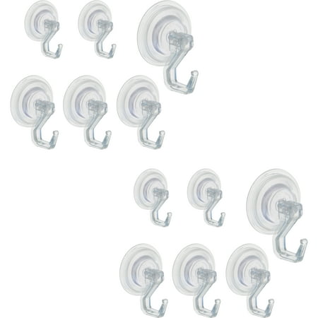 InterDesign Power Lock Bathroom Shower Plastic Suction Cup Hooks for Loofah,  Combo-Set of 6, Clear, 2