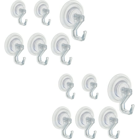 - InterDesign Power Lock Bathroom Shower Plastic Suction Cup Hooks for Loofah, Combo-Set of 6, Clear, 2 pack