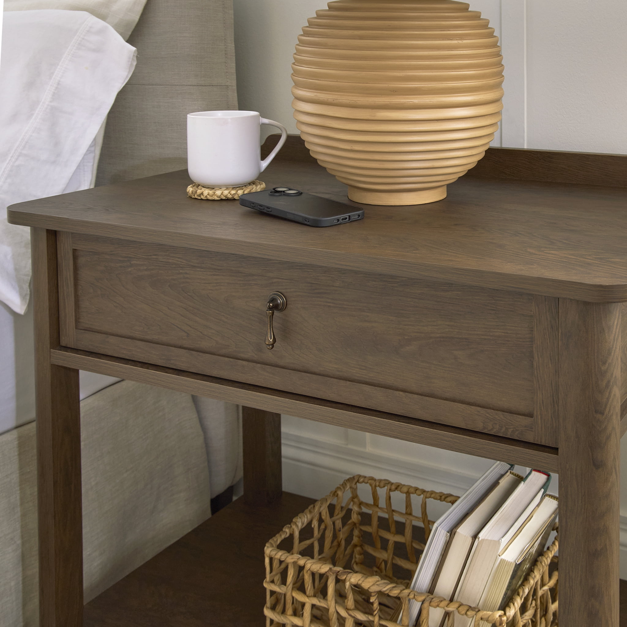 My Texas House Hartwell 1 Drawer Nightstand with USB, Heritage Oak Finish
