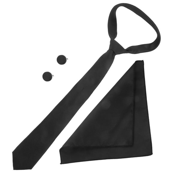 LOLIPPYY 1Set Black Men Necktie Cufflinks and Pocket Square Set for Formal Party Wedding Decoration